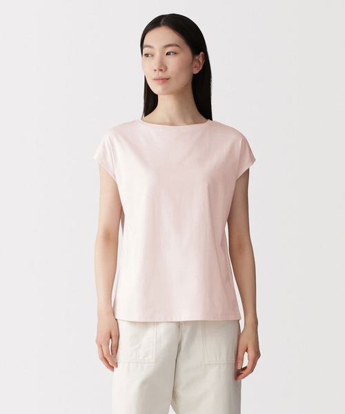 無印良品（ムジルシリョウヒン）の「婦人 天竺編みフレンチスリーブＴシャツ（Tシャツ/カットソー・レディース・ライトピンク/スモーキーグリーン系/チャコールグレー/ブラック/ライトパープル/ダークネイビー/ライトグレー/ホワイト・S/XL/L/M）」の8枚目の写真