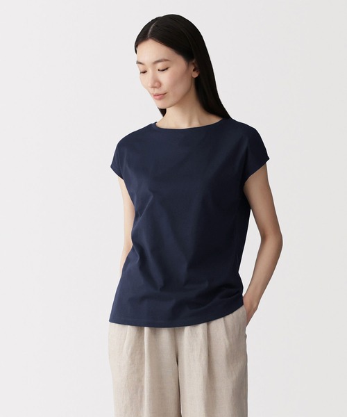 無印良品（ムジルシリョウヒン）の「婦人 天竺編みフレンチスリーブＴシャツ（Tシャツ/カットソー・レディース・ライトピンク/スモーキーグリーン系/チャコールグレー/ブラック/ライトパープル/ダークネイビー/ライトグレー/ホワイト・S/XL/L/M）」の6枚目の写真