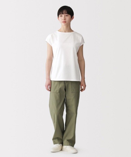 無印良品（ムジルシリョウヒン）の「婦人 天竺編みフレンチスリーブＴシャツ（Tシャツ/カットソー・レディース・ライトピンク/スモーキーグリーン系/チャコールグレー/ブラック/ライトパープル/ダークネイビー/ライトグレー/ホワイト・S/XL/L/M）」の10枚目の写真