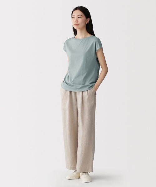 無印良品（ムジルシリョウヒン）の「婦人 天竺編みフレンチスリーブＴシャツ（Tシャツ/カットソー・レディース・ライトピンク/スモーキーグリーン系/チャコールグレー/ブラック/ライトパープル/ダークネイビー/ライトグレー/ホワイト・S/XL/L/M）」の12枚目の写真