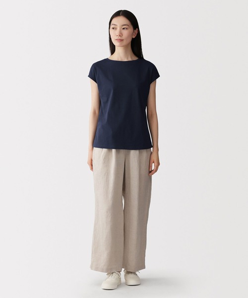 無印良品（ムジルシリョウヒン）の「婦人 天竺編みフレンチスリーブＴシャツ（Tシャツ/カットソー・レディース・ライトピンク/スモーキーグリーン系/チャコールグレー/ブラック/ライトパープル/ダークネイビー/ライトグレー/ホワイト・S/XL/L/M）」の22枚目の写真