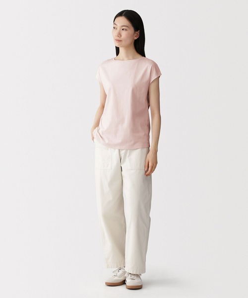 無印良品（ムジルシリョウヒン）の「婦人 天竺編みフレンチスリーブＴシャツ（Tシャツ/カットソー・レディース・ライトピンク/スモーキーグリーン系/チャコールグレー/ブラック/ライトパープル/ダークネイビー/ライトグレー/ホワイト・S/XL/L/M）」の15枚目の写真