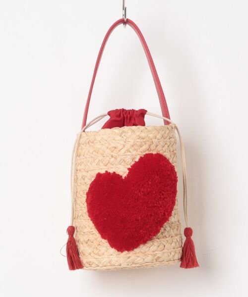 カシュカシュ cachecache / ハート付ラフィアバケットトート カゴ