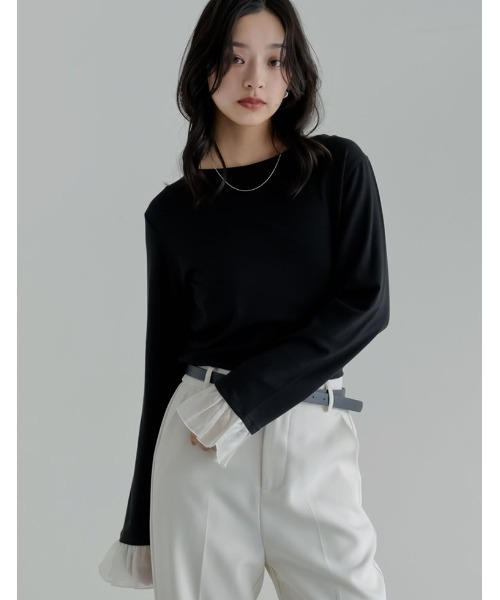 Re:EDIT(リエディ)の「アンチピリング袖シアーフレアトップス(Tシャツ/カットソー・レディース・ブラウン/杢グレー/ブラック・LARGE/MEDIUM)」の7枚目の写真