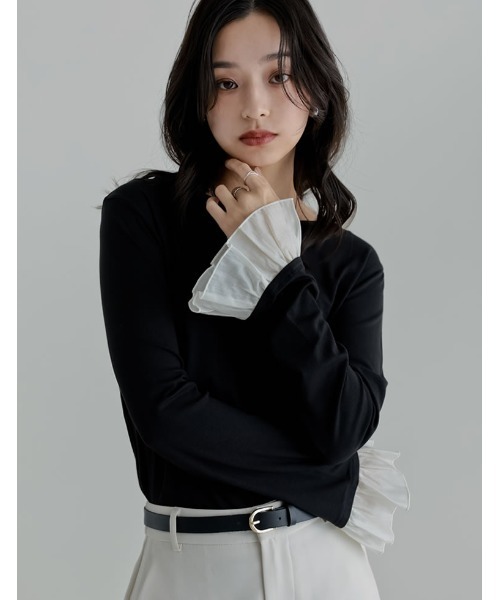 Re:EDIT(リエディ)の「アンチピリング袖シアーフレアトップス(Tシャツ/カットソー・レディース・ブラウン/杢グレー/ブラック・LARGE/MEDIUM)」の8枚目の写真
