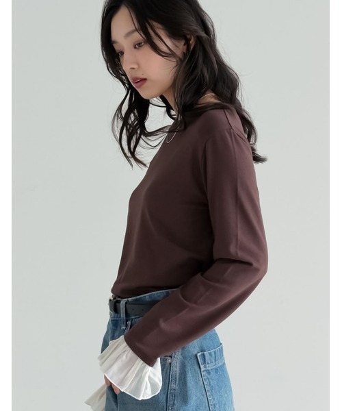 Re:EDIT(リエディ)の「アンチピリング袖シアーフレアトップス(Tシャツ/カットソー・レディース・ブラウン/杢グレー/ブラック・LARGE/MEDIUM)」の16枚目の写真