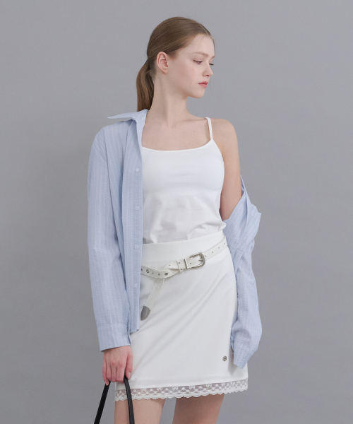 MICANE（ミケーネ）の「フィラストライプオーバーサイズシャツ（シャツ/ブラウス・レディース・スカイブルー/ブラウン・SMALL/MEDIUM/LARGE/X-LARGE）」の3枚目の写真