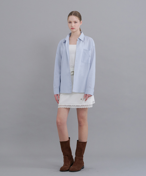 MICANE（ミケーネ）の「フィラストライプオーバーサイズシャツ（シャツ/ブラウス・レディース・スカイブルー/ブラウン・SMALL/MEDIUM/LARGE/X-LARGE）」の5枚目の写真