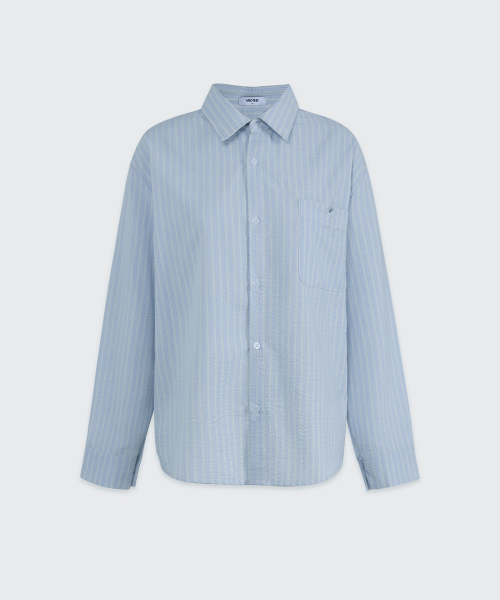 MICANE（ミケーネ）の「フィラストライプオーバーサイズシャツ（シャツ/ブラウス・レディース・スカイブルー/ブラウン・SMALL/MEDIUM/LARGE/X-LARGE）」の7枚目の写真