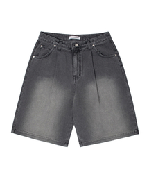 One Tuck Bermuda Denim Pants - Black