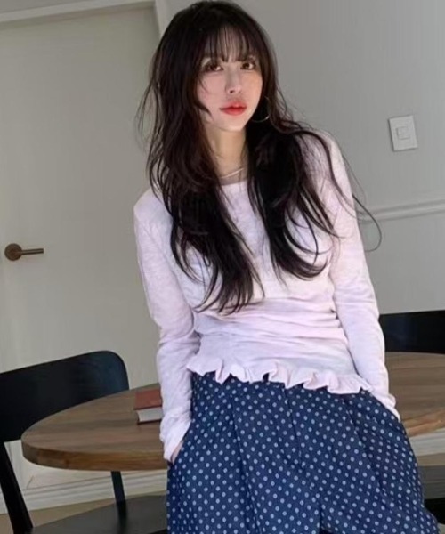 semplice(センプリチェ)の「Tシャツ【韓国ファッション】(Tシャツ/カットソー・レディース・ブルー/ネイビー/ピンク/ホワイト・F)」の5枚目の写真
