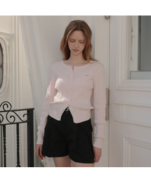 DEHEVE（デヘヴェ）の「Frill Cable Knit Cardigan [Pink]（カーディガン/ボレロ）」