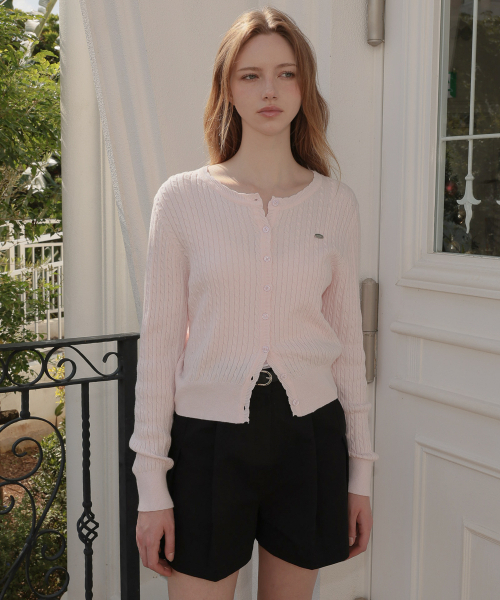 DEHEVE（デヘヴェ）の「Frill Cable Knit Cardigan [Pink]（カーディガン/ボレロ・レディース・PINK・FREE）」の4枚目の写真