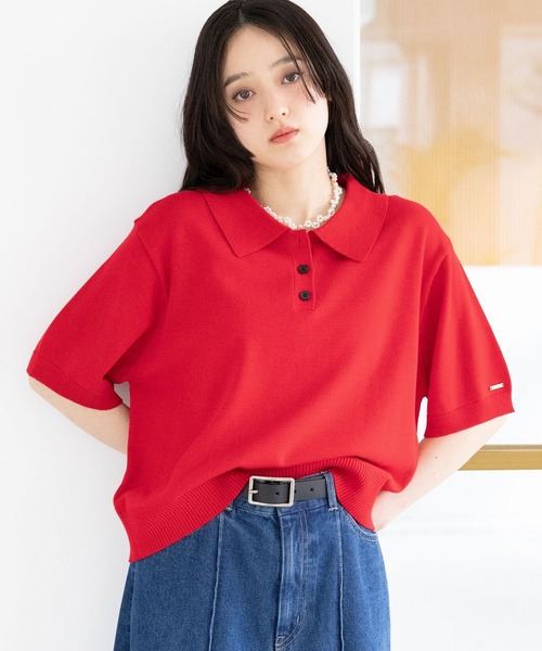 RAGEBLUE（レイジブルー）の「＜Bloomy Yarn Knit＞ショートニットポロシャツ（ポロシャツ・レディース・ブラック/イエロー/ブルー/ピンク/レッド・FREE）」の5枚目の写真