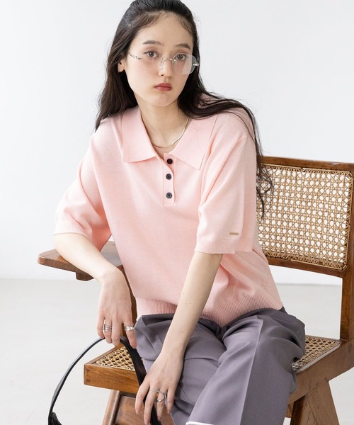 RAGEBLUE（レイジブルー）の「＜Bloomy Yarn Knit＞ショートニットポロシャツ（ポロシャツ・レディース・ブラック/イエロー/ブルー/ピンク/レッド・FREE）」の4枚目の写真