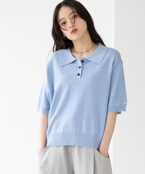 RAGEBLUE（レイジブルー）の「＜Bloomy Yarn Knit＞ショートニットポロシャツ（ポロシャツ・レディース・ブラック/イエロー/ブルー/ピンク/レッド・FREE）」の3枚目の写真