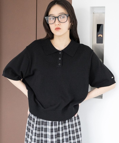 RAGEBLUE（レイジブルー）の「＜Bloomy Yarn Knit＞ショートニットポロシャツ（ポロシャツ・レディース・ブラック/イエロー/ブルー/ピンク/レッド・FREE）」の2枚目の写真