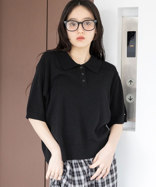 RAGEBLUE（レイジブルー）の「＜Bloomy Yarn Knit＞ショートニットポロシャツ（ポロシャツ・レディース・ブラック/イエロー/ブルー/ピンク/レッド・FREE）」の20枚目の写真