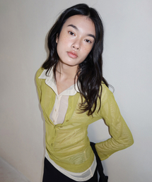 m.m.m（ムー）の「シースルーカラーTシャツ_グリーン（ポロシャツ）」