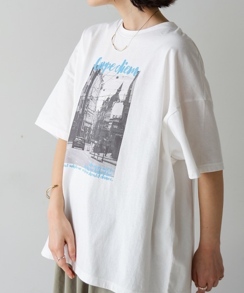 Bou Jeloud(ブージュルード)の「タウンフォトカラーロゴTシャツ(Tシャツ/カットソー・レディース・チャコールグレー/オフホワイト・MEDIUM)」の6枚目の写真