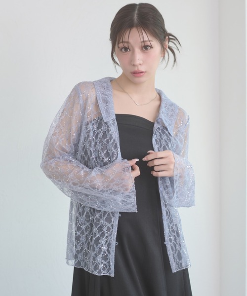 Ambre Neige(アンブルネージュ)の「sequins lace collar blouse / スパンコールレースエリツキブラウス(シャツ/ブラウス・レディース・アイボリー/ブラック/ブルー系その他・FREE)」の3枚目の写真