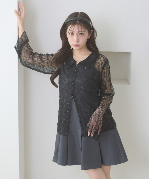 Ambre Neige(アンブルネージュ)の「sequins lace collar blouse / スパンコールレースエリツキブラウス(シャツ/ブラウス・レディース・アイボリー/ブラック/ブルー系その他・FREE)」の2枚目の写真