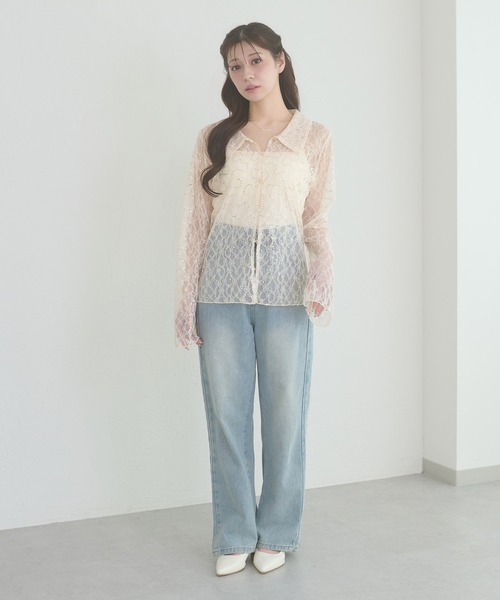 Ambre Neige(アンブルネージュ)の「sequins lace collar blouse / スパンコールレースエリツキブラウス(シャツ/ブラウス・レディース・アイボリー/ブラック/ブルー系その他・FREE)」の4枚目の写真