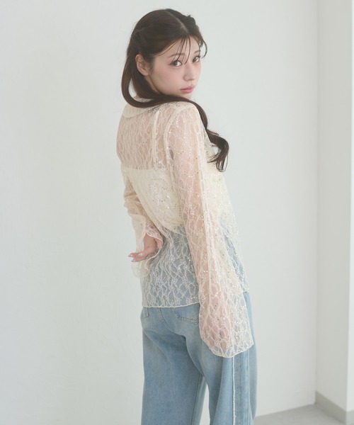 Ambre Neige(アンブルネージュ)の「sequins lace collar blouse / スパンコールレースエリツキブラウス(シャツ/ブラウス・レディース・アイボリー/ブラック/ブルー系その他・FREE)」の5枚目の写真