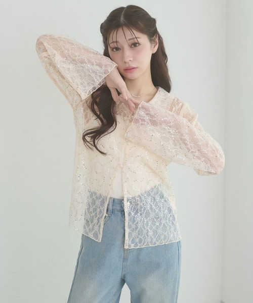 Ambre Neige(アンブルネージュ)の「sequins lace collar blouse / スパンコールレースエリツキブラウス(シャツ/ブラウス・レディース・アイボリー/ブラック/ブルー系その他・FREE)」の7枚目の写真
