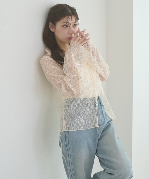 Ambre Neige(アンブルネージュ)の「sequins lace collar blouse / スパンコールレースエリツキブラウス(シャツ/ブラウス・レディース・アイボリー/ブラック/ブルー系その他・FREE)」の6枚目の写真