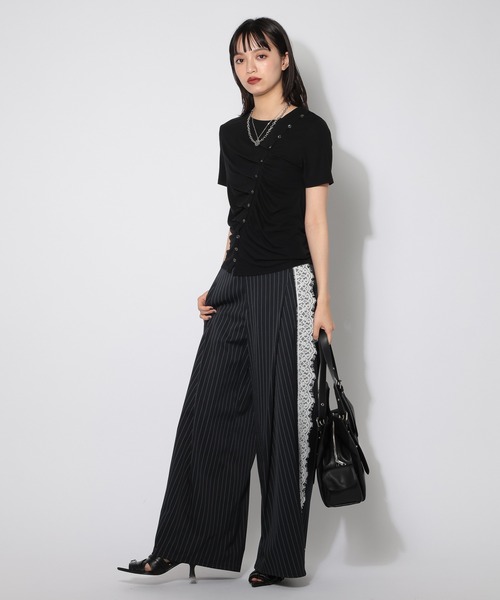 PAGEBOY(ページボーイ)の「ボタンスリットトップス/ギャザートップス(Tシャツ/カットソー・レディース・ブラック/ブルー・FREE)」の12枚目の写真