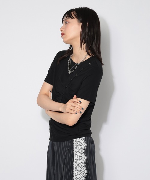 PAGEBOY(ページボーイ)の「ボタンスリットトップス/ギャザートップス(Tシャツ/カットソー・レディース・ブラック/ブルー・FREE)」の8枚目の写真