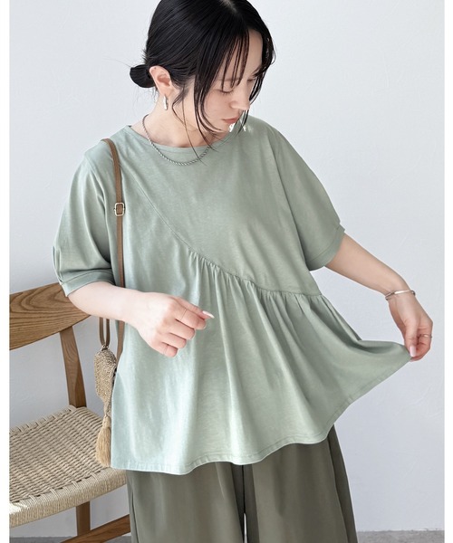 reca（レカ）の「ギャザー切替Tシャツ（Tシャツ/カットソー・レディース・ブラック/ミント/オフホワイト・M）」の3枚目の写真