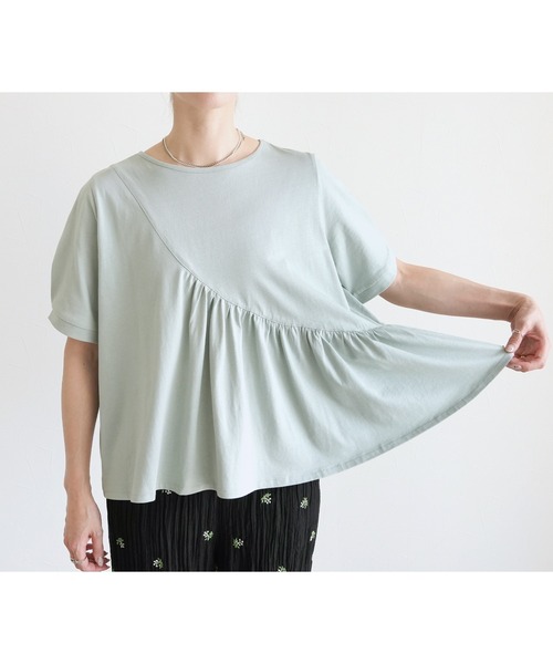 reca（レカ）の「ギャザー切替Tシャツ（Tシャツ/カットソー・レディース・ブラック/ミント/オフホワイト・M）」の6枚目の写真