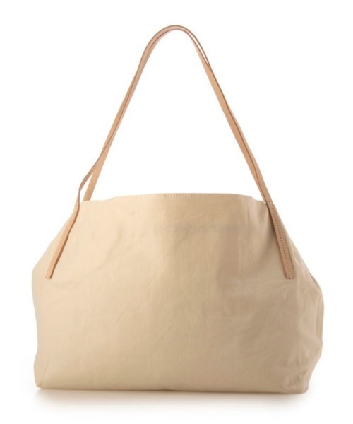 EARTH MADE（アースメイド）の「SLIM LEATHER HANDLE TOTE / WIDE（トートバッグ・レディース・グレー/チャコールグレー/ナチュラル/ベージュ・FREE）」の5枚目の写真