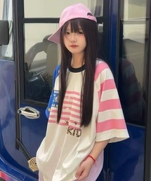 韓国ファッション 星柄総柄ラグラン半袖Tシャツ