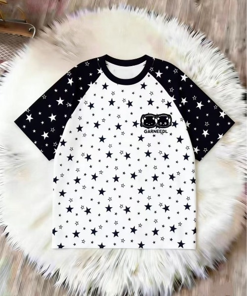 GEMEDA(ジェメダ)の「韓国ファッション 星柄総柄ラグラン半袖Tシャツ(Tシャツ/カットソー・レディース・グレー/ブルー/グレー系その他/ホワイト・M)」の11枚目の写真