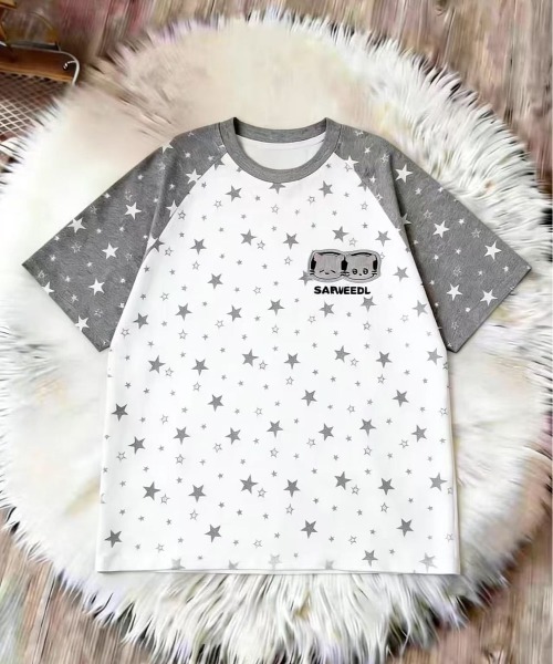 GEMEDA(ジェメダ)の「韓国ファッション 星柄総柄ラグラン半袖Tシャツ(Tシャツ/カットソー・レディース・グレー/ブルー/グレー系その他/ホワイト・M)」の12枚目の写真