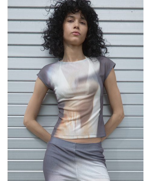 Print Cap Sleeve Top Charcoal