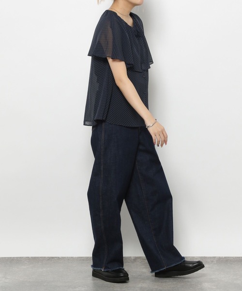 GLOBAL WORK（グローバルワーク）の「高山直子さんコラボ/BIGカラーノースリーブブラウス/EiiS/289633（シャツ/ブラウス・レディース・ブラック/ネイビー・SMALL/X-SMALL）」の22枚目の写真