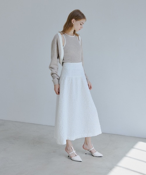 ORGUE(オルグ)の「Jacquard volume skirt/ジャガードボリュームスカート(スカート・レディース・ブラック/ホワイト・SMALL/MEDIUM)」の1枚目の写真