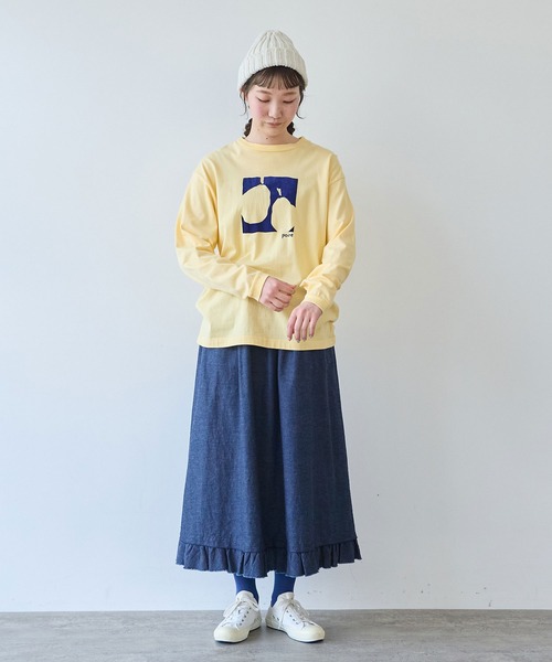 bulle de savon（ビュルデサボン）の「poire フロッキープリント　ロンＴ（Tシャツ/カットソー・レディース・イエロー/グレー/ホワイト・FREE）」の4枚目の写真