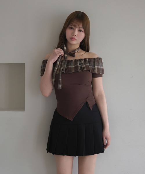 マチャット　フリルトップス Choker alina check frill tops/チョーカーアリナ チェックフリル