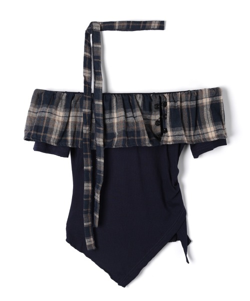 M DOLLY（エムドリー）の「Choker alina check frill tops/チョーカーアリナ チェックフリルトップス（Tシャツ/カットソー・レディース・ブラウン/ネイビー・FREE）」の16枚目の写真