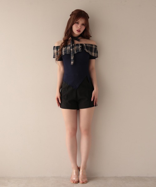M DOLLY（エムドリー）の「Choker alina check frill tops/チョーカーアリナ チェックフリルトップス（Tシャツ/カットソー・レディース・ブラウン/ネイビー・FREE）」の15枚目の写真