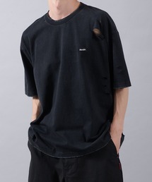 Perushu（ペルーシュ）の「DAMAGE LOGO EMBROIDERED T-SHIRT／ダメージロゴ刺繍Tシャツ（Tシャツ/カットソー）」
