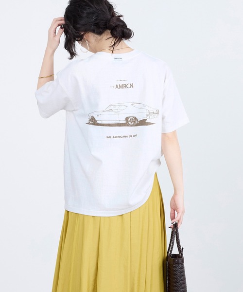 AMERICANA（アメリカーナ）の「【AMERICANA】別注-ラフィー丸胴 CARロゴプリントTシャツ（Tシャツ/カットソー・レディース・ダークブラウン/ホワイト・FREE）」の6枚目の写真