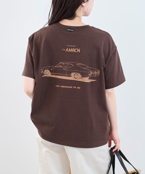 AMERICANA（アメリカーナ）の「【AMERICANA】別注-ラフィー丸胴 CARロゴプリントTシャツ（Tシャツ/カットソー・レディース・ダークブラウン/ホワイト・FREE）」の14枚目の写真