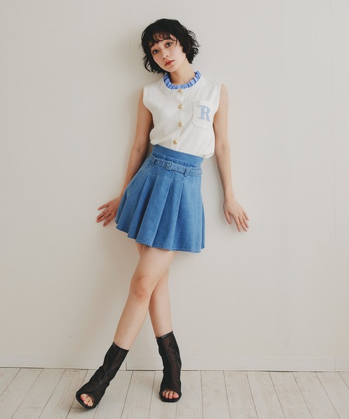 REDYAZEL(レディアゼル)の「デニムプリーツハイウエストミニスカート(デニムスカート・レディース・ネイビー/サックスブルー・FREE)」の3枚目の写真