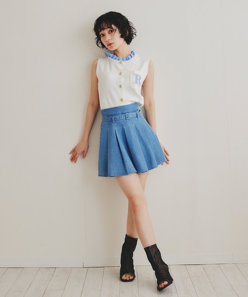 REDYAZEL(レディアゼル)の「デニムプリーツハイウエストミニスカート(デニムスカート・レディース・ネイビー/サックスブルー・FREE)」の6枚目の写真